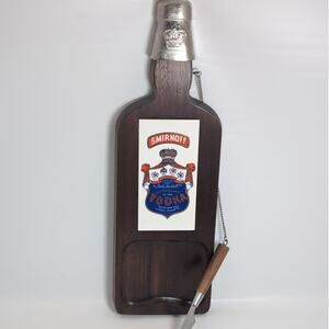 Vintage Smirnoff Vodka Bottle Wood Cutting Board Advertising Cheese Tile 1969